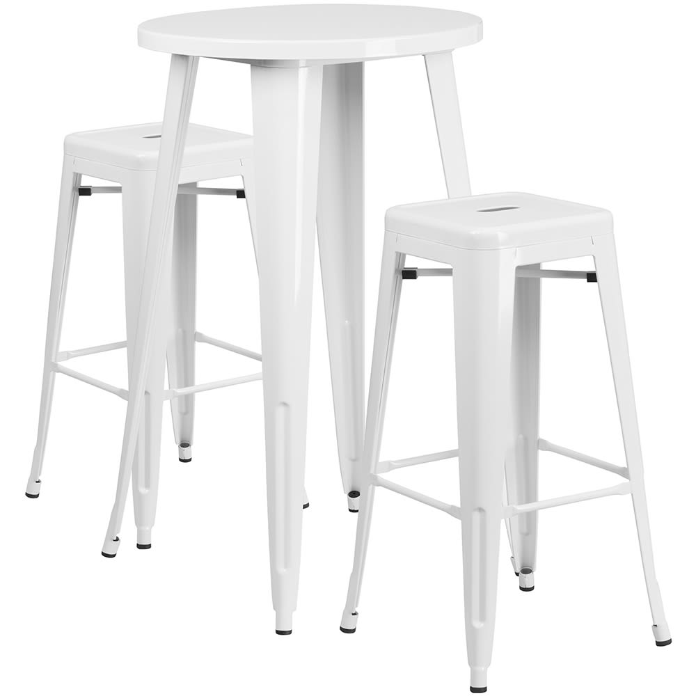 Flash Furniture CH-51080BH-2-30SQST-WH-GG 24" Round Bar Height Table w/ (2) Bar Stool Set - White Steel Top, Steel Base