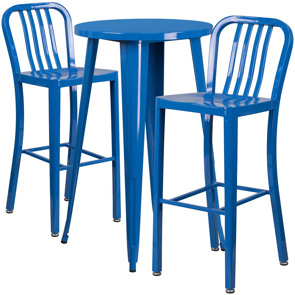 Flash Furniture CH-51080BH-2-30VRT-BL-GG 24" Square Bar Height Table w/ (2) Bar Stool Set - Blue Steel Top, Steel Base