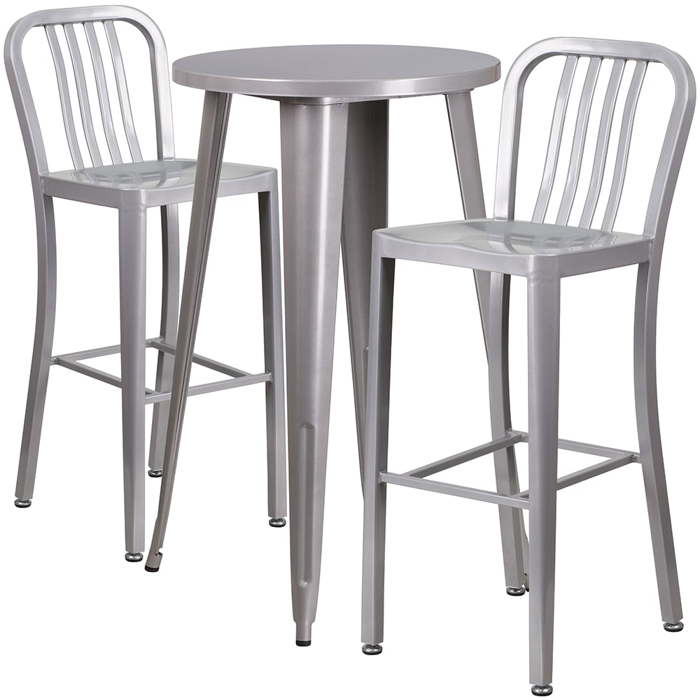 Flash Furniture CH-51080BH-2-30VRT-SIL-GG 24" Square Bar Height Table w/ (2) Bar Stool Set - Silver Steel Top, Steel Base