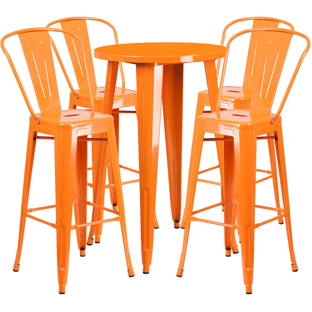 Flash Furniture CH-51080BH-4-30CAFE-OR-GG 24" Square Bar Height Table w/ (4) Bar Stool Set - Orange Steel Top, Steel Base