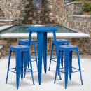 Flash Furniture CH-51080BH-4-30SQST-BL-GG 24" Square Bar Height Table w/ (4) Bar Stool Set - Blue Steel Top, Steel Base thumbnail 4