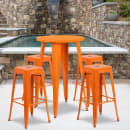 Flash Furniture CH-51080BH-4-30SQST-OR-GG 24" Square Bar Height Table w/ (4) Bar Stool Set - Orange Steel Top, Steel Base thumbnail 4