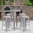 Flash Furniture CH-51080BH-4-30SQST-SIL-GG 24" Square Bar Height Table w/ (4) Bar Stool Set - Silver Steel Top, Steel Base thumbnail 4