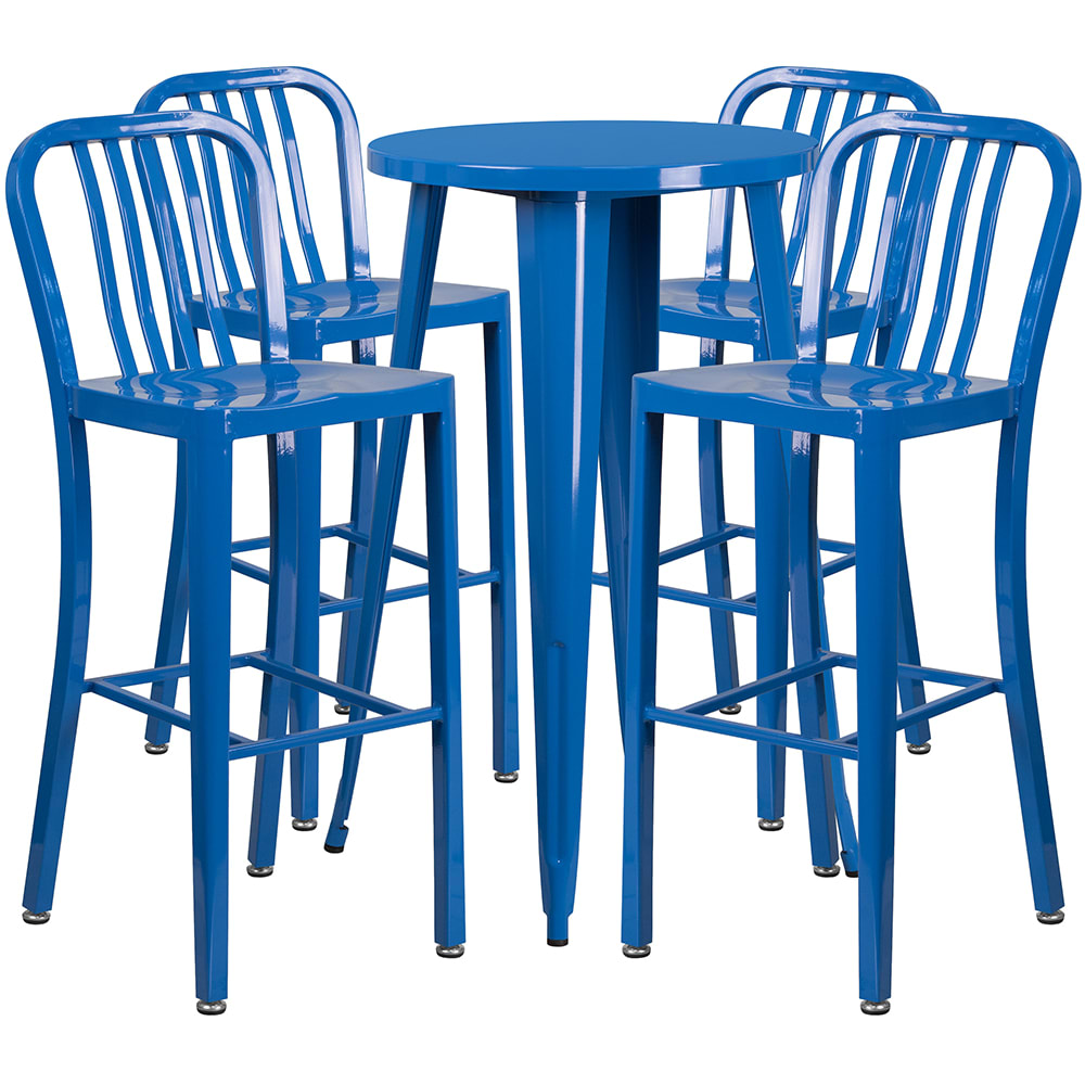 Flash Furniture CH-51080BH-4-30VRT-BL-GG 24" Square Bar Height Table w/ (4) Bar Stool Set - Blue Steel Top, Steel Base
