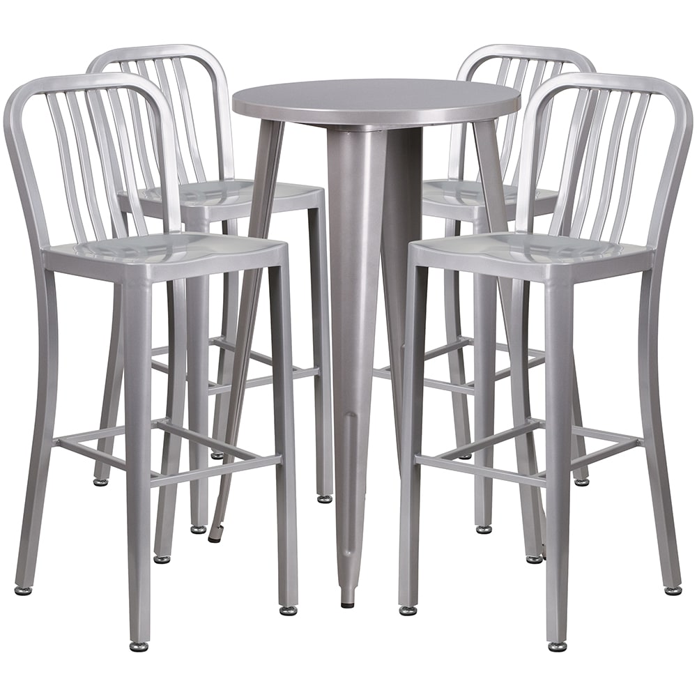 Flash Furniture CH-51080BH-4-30VRT-SIL-GG 24" Square Bar Height Table w/ (4) Bar Stool Set - Silver Steel Top, Steel Base