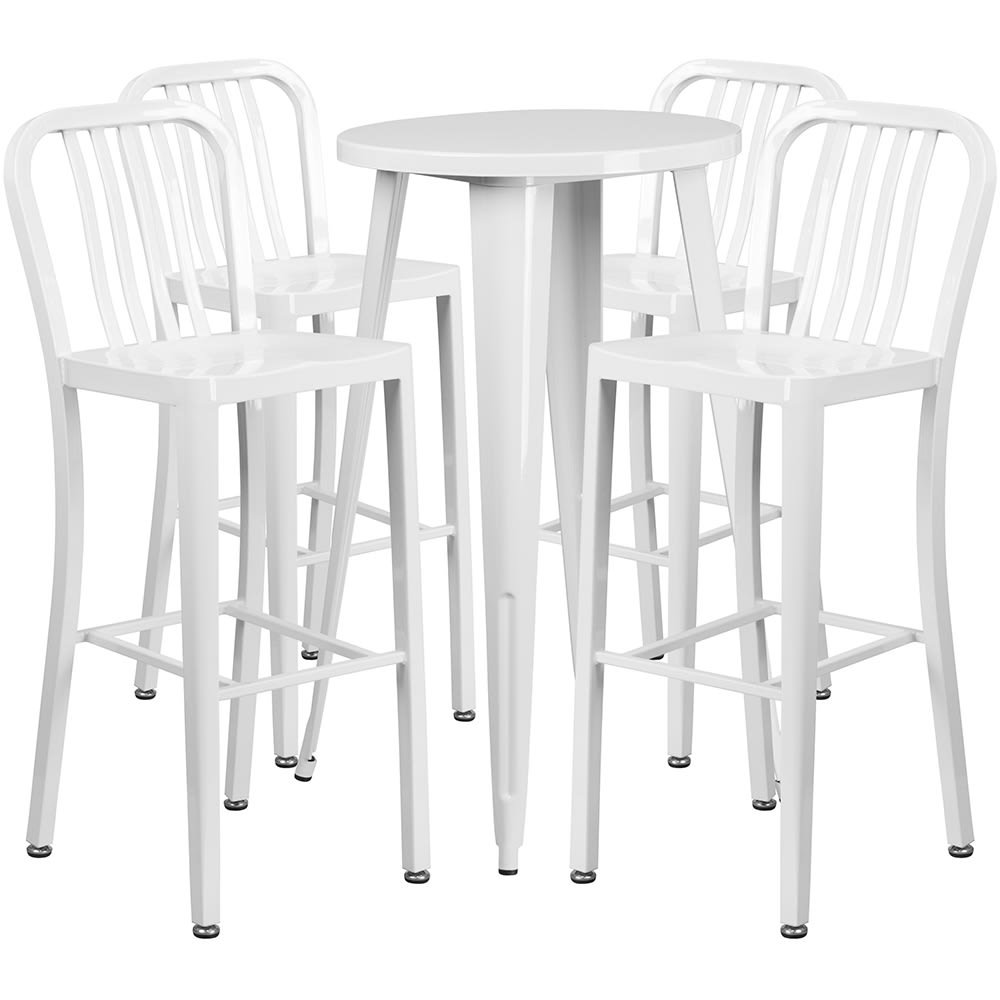 Flash Furniture CH-51080BH-4-30VRT-WH-GG 24" Square Bar Height Table w/ (4) Bar Stool Set - White Steel Top, Steel Base