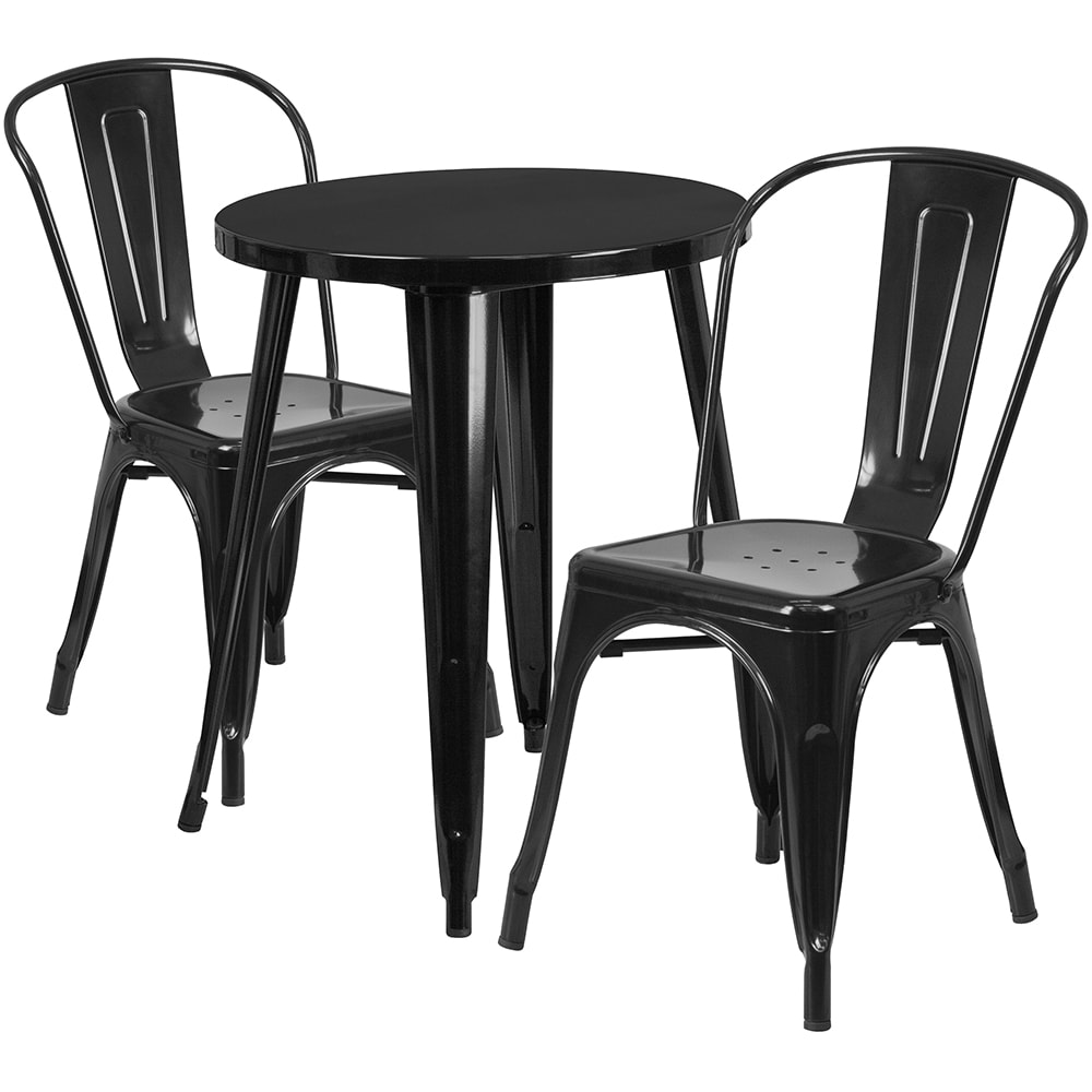 Flash Furniture CH-51080TH-2-18CAFE-BK-GG 24" Round Table & (2) Café Chair Set - Metal, Black