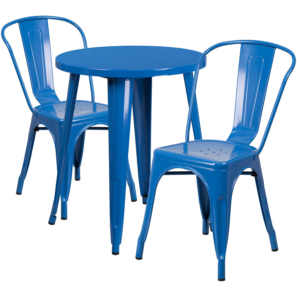Flash Furniture CH-51080TH-2-18CAFE-BL-GG 24" Round Table & (2) Café Chair Set - Metal, Blue