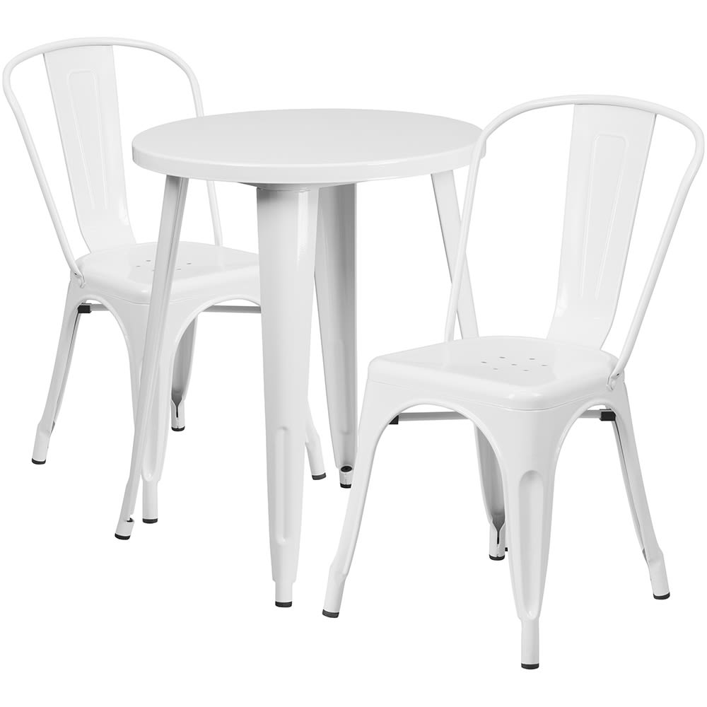 Flash Furniture CH-51080TH-2-18CAFE-WH-GG 24" Round Table & (2) Café Chair Set - Metal, White