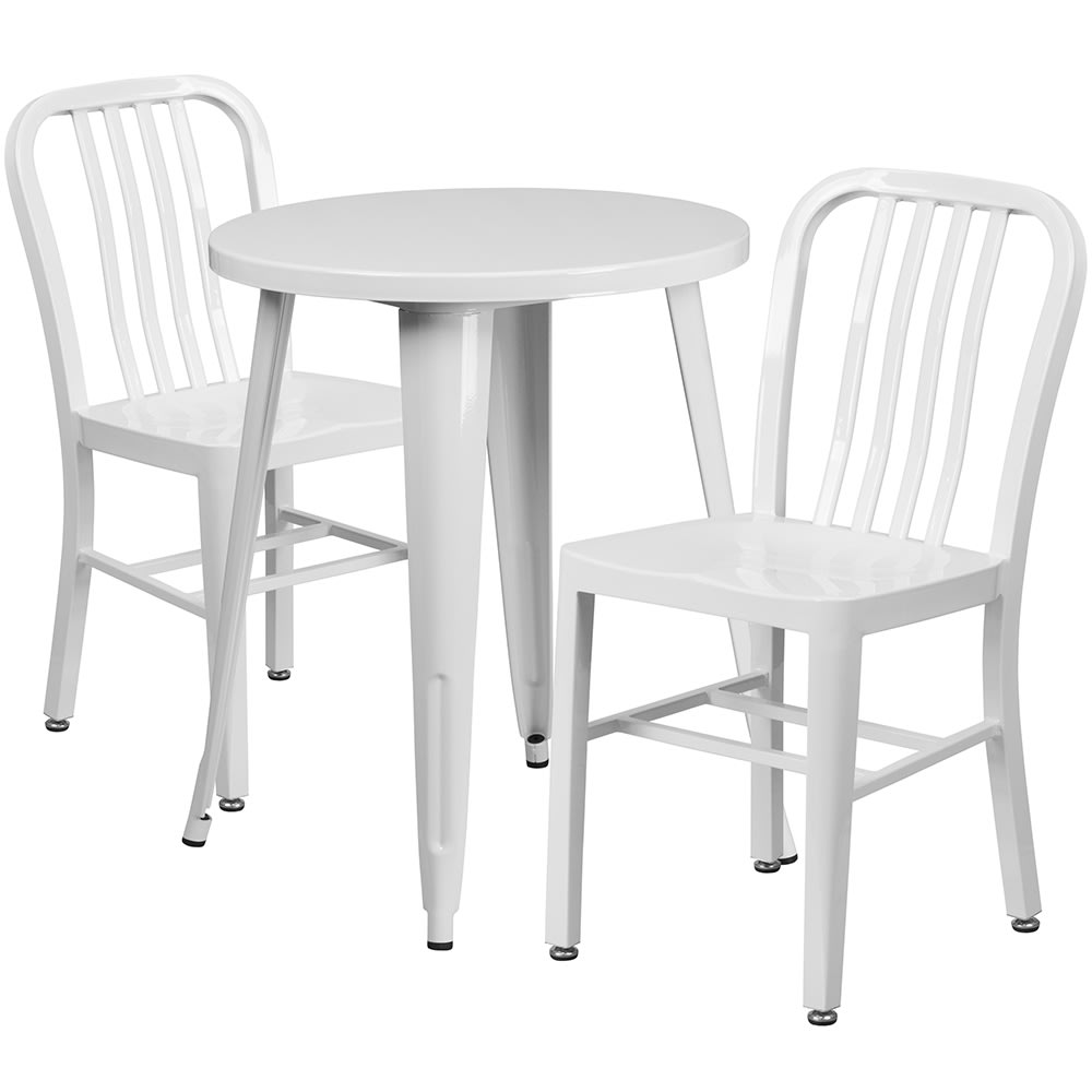 Flash Furniture CH-51080TH-2-18VRT-WH-GG 24" Round Table & (2) Chair Set - Metal, White