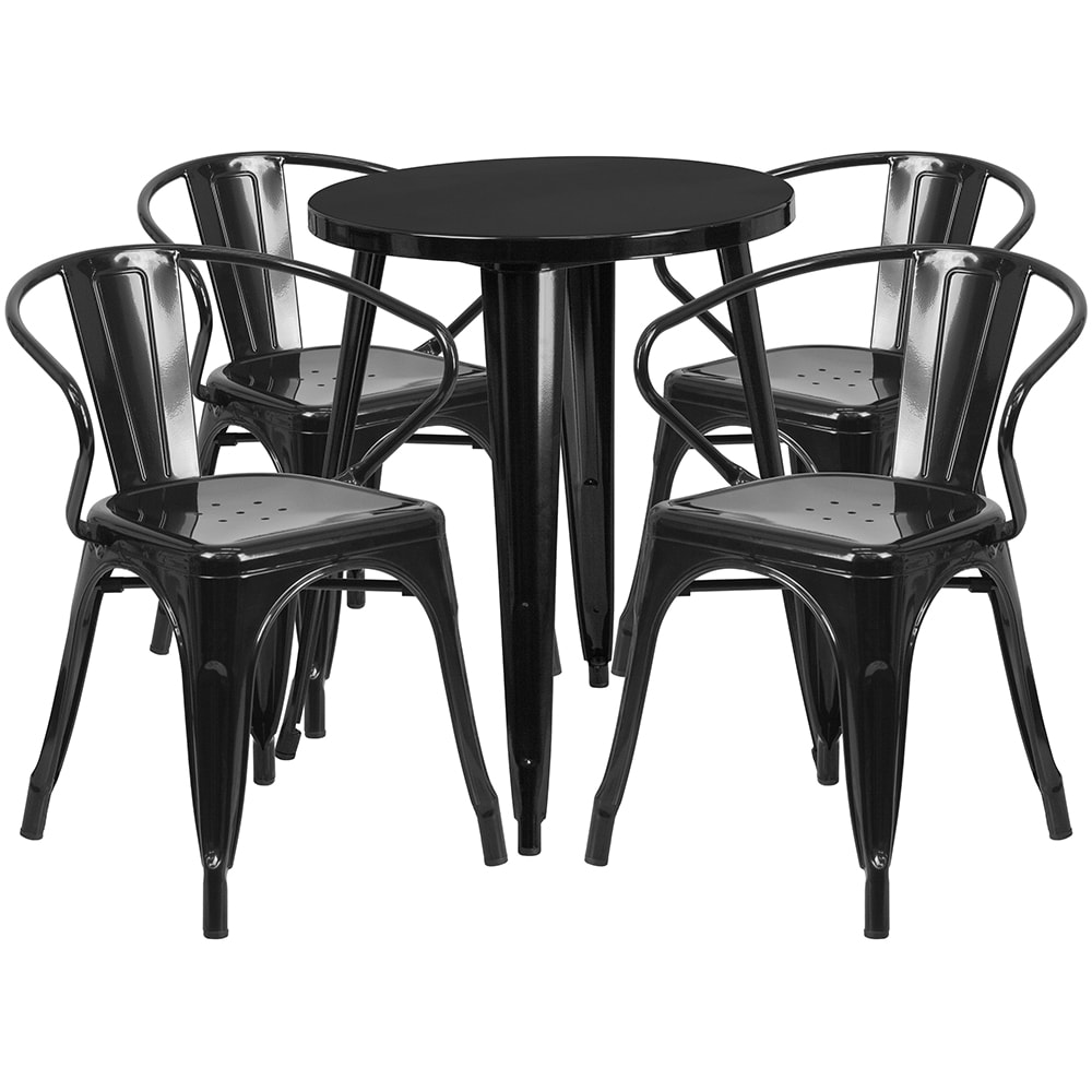Flash Furniture CH-51080TH-4-18ARM-BK-GG 24" Round Table & (4) Arm Chair Set - Metal, Black