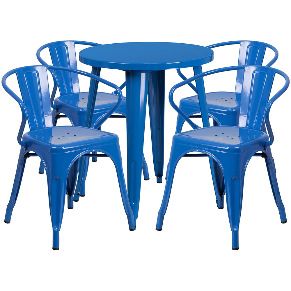 Flash Furniture CH-51080TH-4-18ARM-BL-GG 24" Round Table & (4) Arm Chair Set - Metal, Blue