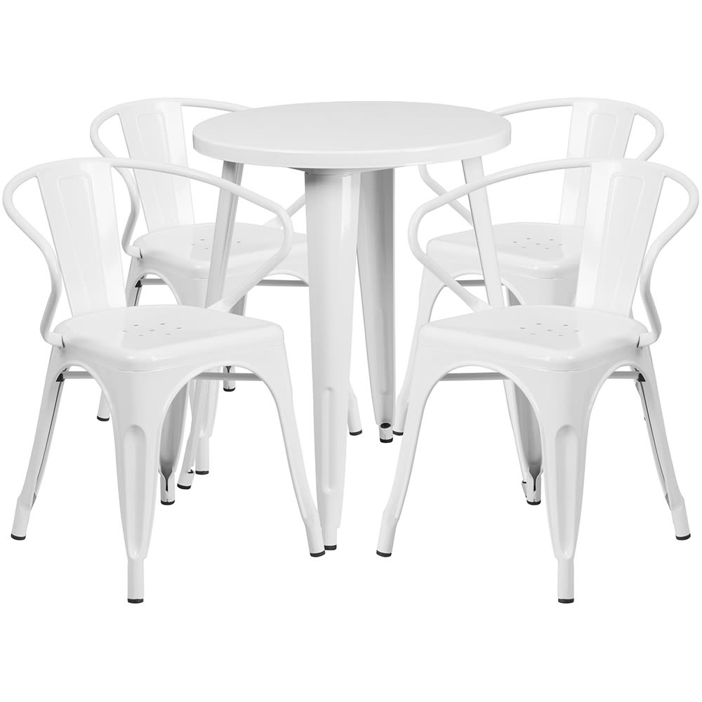 Flash Furniture CH-51080TH-4-18ARM-WH-GG 24" Round Table & (4) Arm Chair Set - Metal, White
