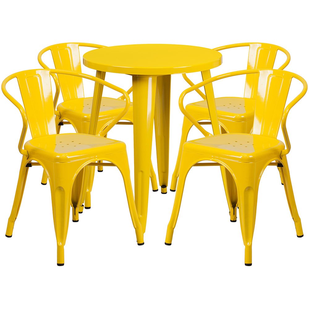 Flash Furniture CH-51080TH-4-18ARM-YL-GG 24" Round Table & (4) Arm Chair Set - Metal, Yellow