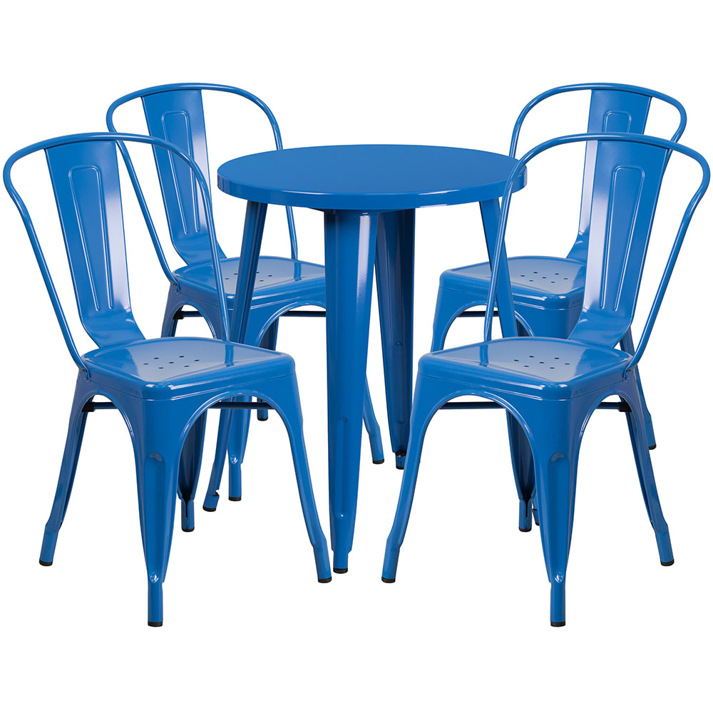 Flash Furniture CH-51080TH-4-18CAFE-BL-GG 24" Round Table & (4) Café Chair Set - Metal, Blue