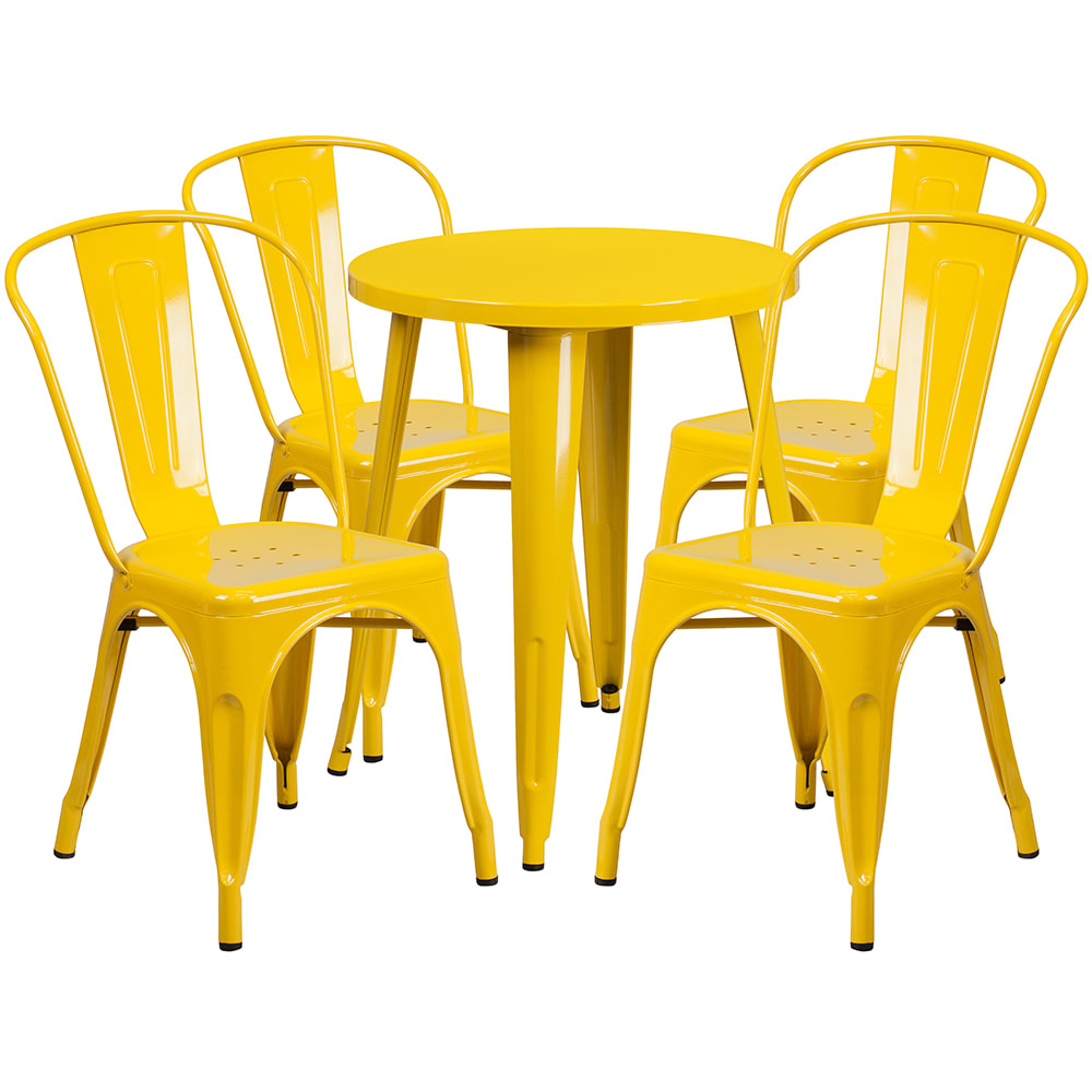 Flash Furniture CH-51080TH-4-18CAFE-YL-GG 24" Round Table & (4) Café Chair Set - Metal, Yellow