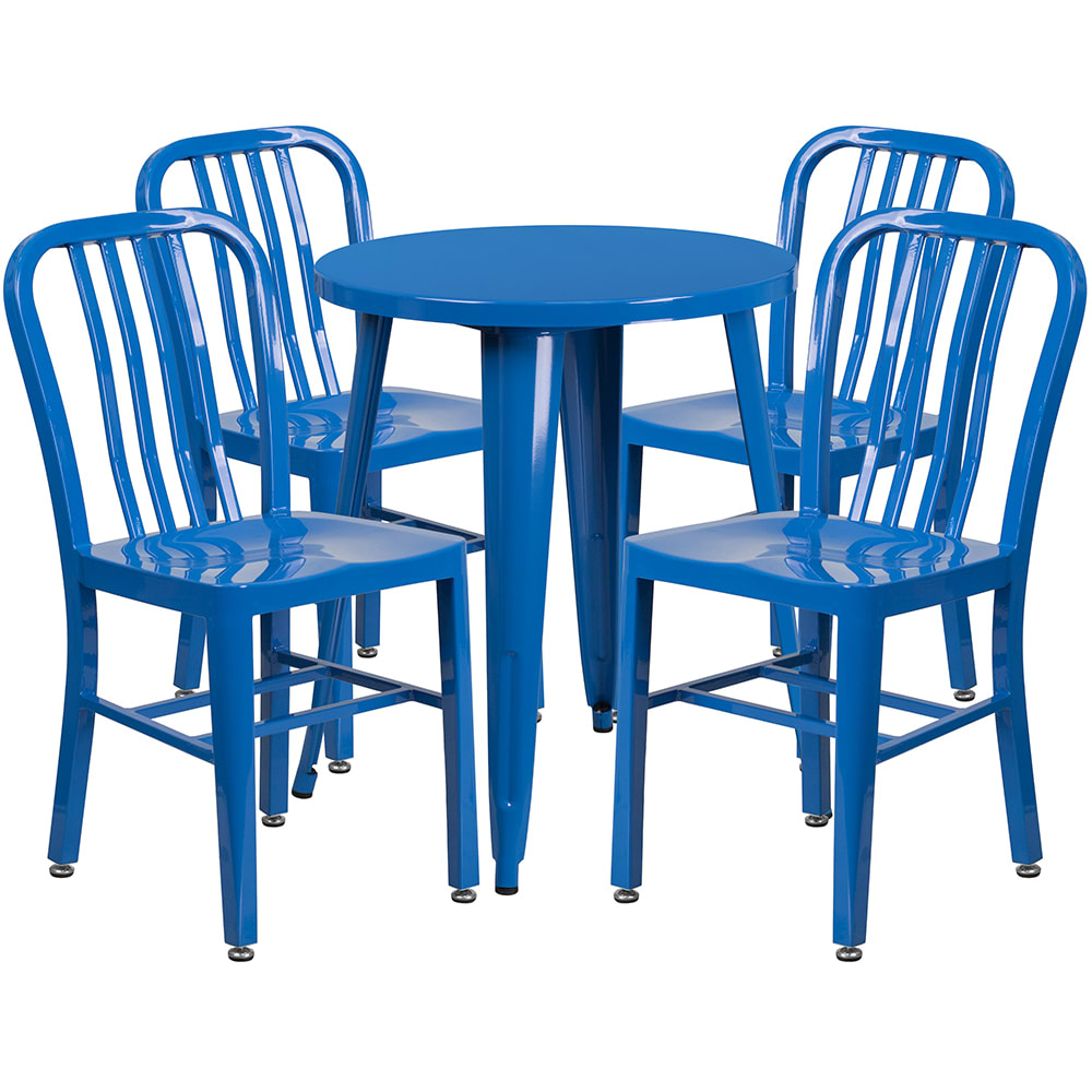 Flash Furniture CH-51080TH-4-18VRT-BL-GG 24" Round Table & (4) Chair Set - Metal, Blue