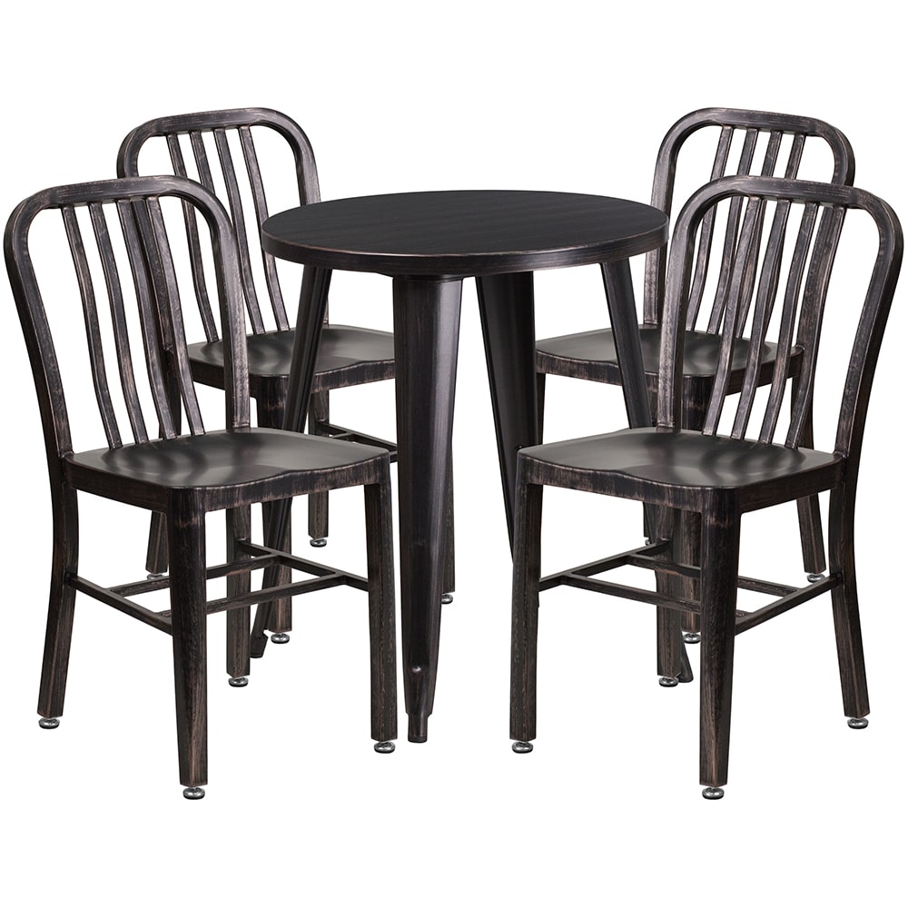 Flash Furniture CH-51080TH-4-18VRT-BQ-GG 24" Round Table & (4) Chair Set - Metal, Black & Antique Gold