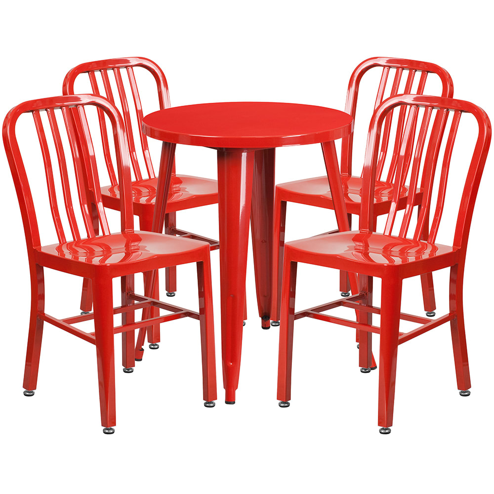 Flash Furniture CH-51080TH-4-18VRT-RED-GG 24" Round Table & (4) Chair Set - Metal, Red