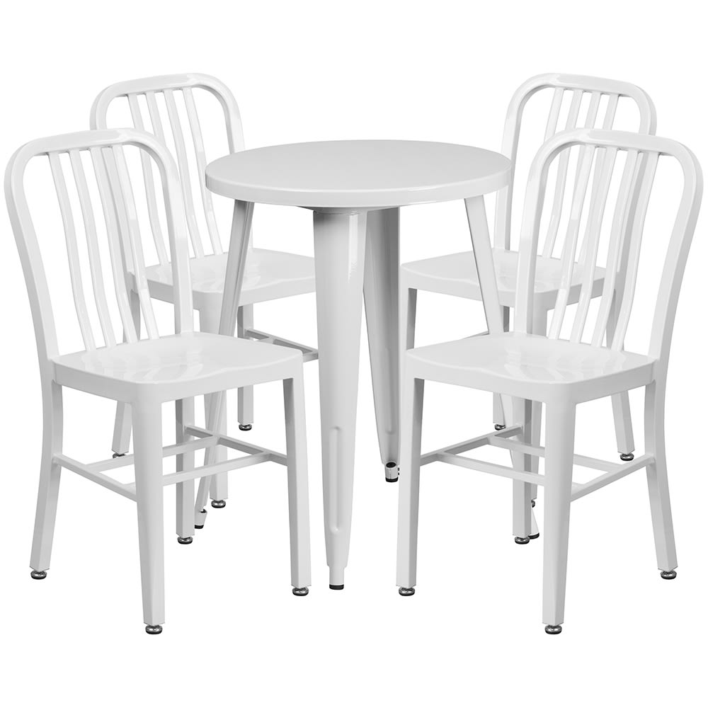 Flash Furniture CH-51080TH-4-18VRT-WH-GG 24" Round Table & (4) Chair Set - Metal, White