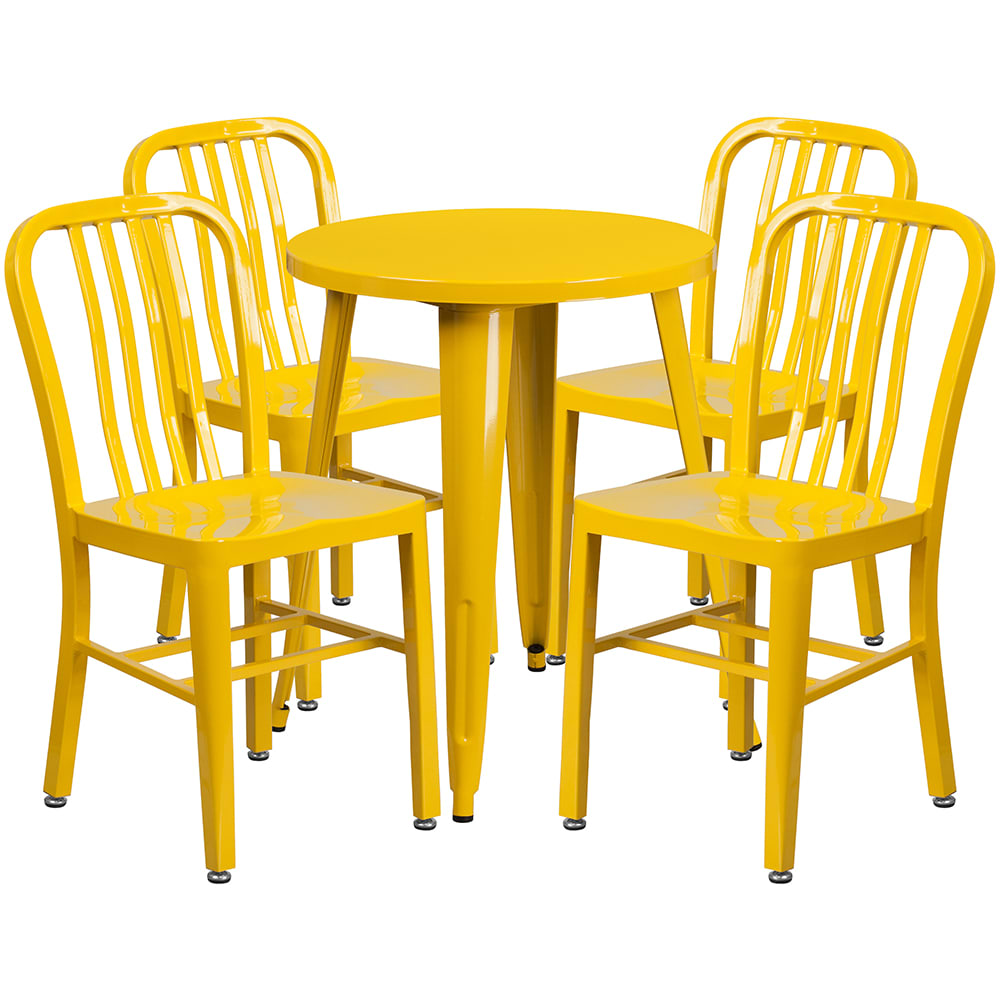 Flash Furniture CH-51080TH-4-18VRT-YL-GG 24" Round Table & (4) Chair Set - Metal, Yellow