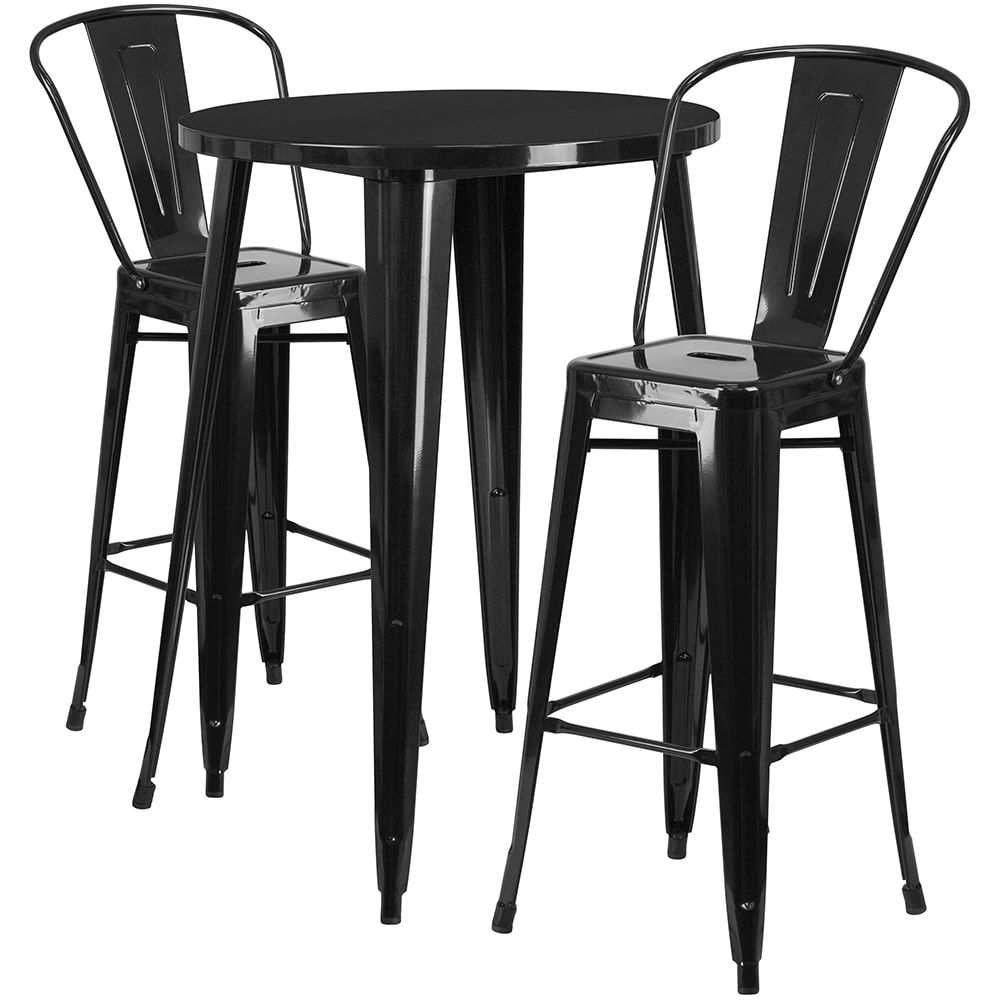 Flash Furniture CH-51090BH-2-30CAFE-BK-GG 30" Round Bar Height Table w/ (2) Bar Stool Set - Black Steel Top, Steel Base