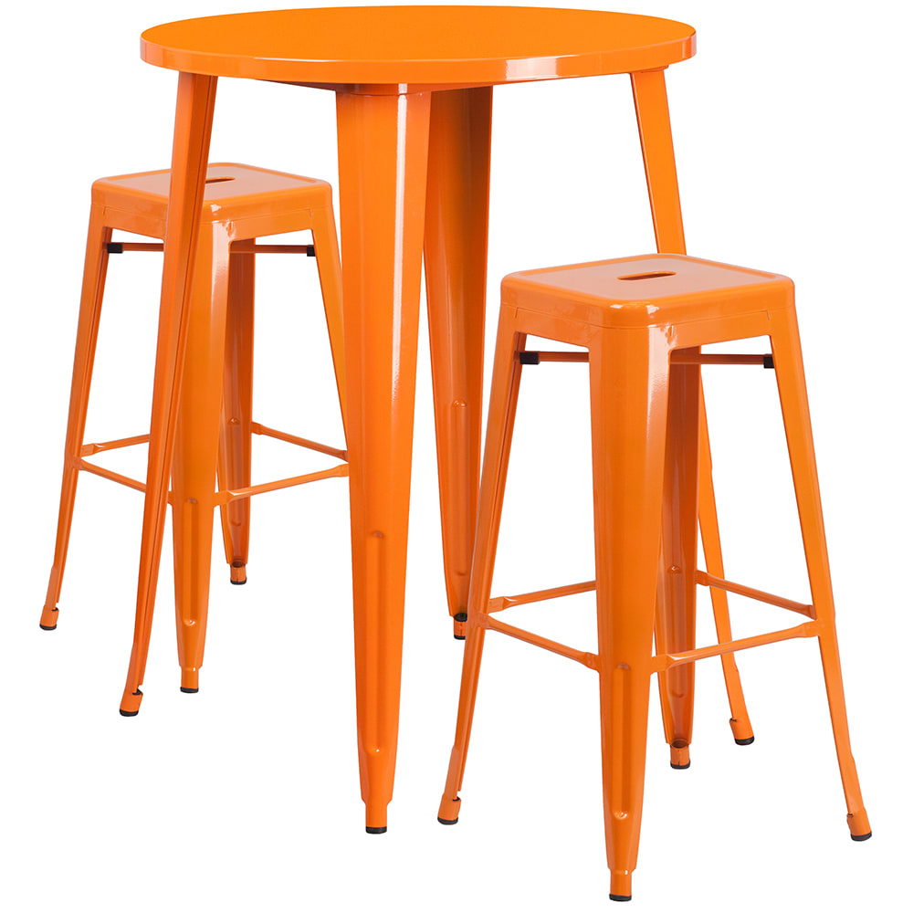Flash Furniture CH-51090BH-2-30SQST-OR-GG 30" Square Bar Height Table w/ (2) Bar Stool Set - Orange Steel Top, Steel Base