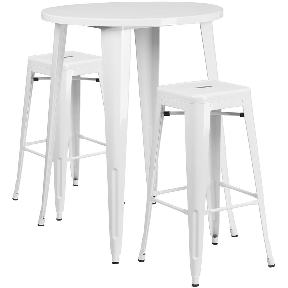 Flash Furniture CH-51090BH-2-30SQST-WH-GG 30" Square Bar Height Table w/ (2) Bar Stool Set - White Steel Top, Steel Base