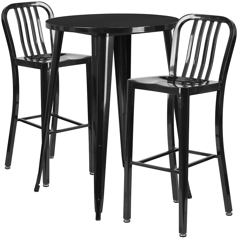 Flash Furniture CH-51090BH-2-30VRT-BK-GG 30" Square Bar Height Table w/ (2) Bar Stool Set - Black Steel Top, Steel Base
