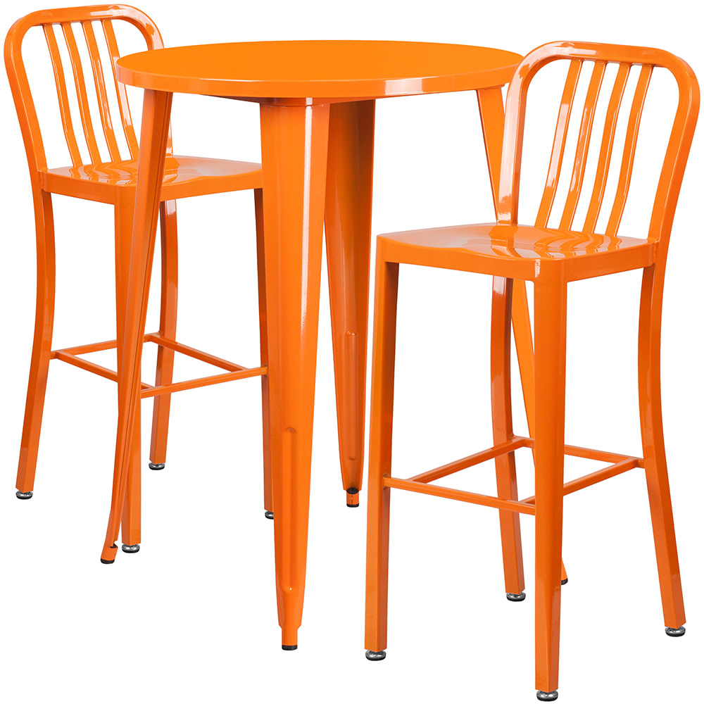 Flash Furniture CH-51090BH-2-30VRT-OR-GG 30" Square Bar Height Table w/ (2) Bar Stool Set - Orange Steel Top, Steel Base