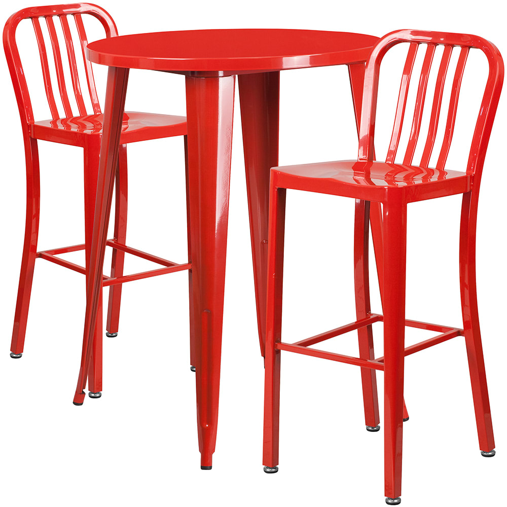 Flash Furniture CH-51090BH-2-30VRT-RED-GG 30" Square Bar Height Table w/ (2) Bar Stool Set - Red Steel Top, Steel Base