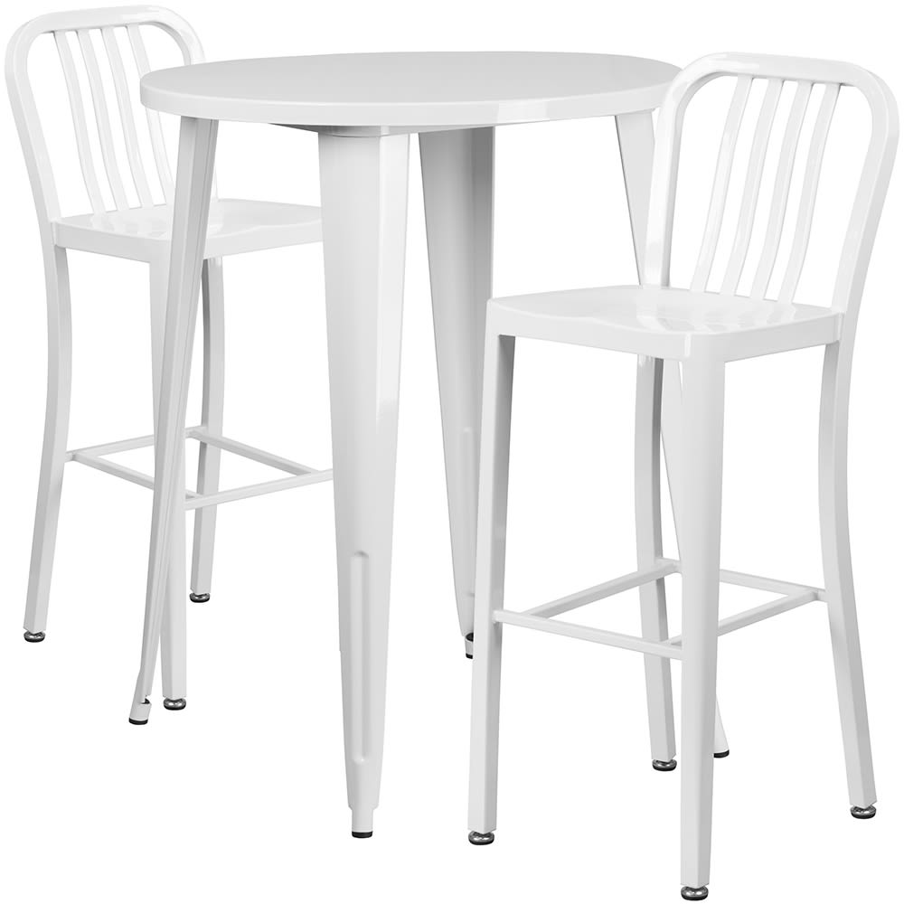 Flash Furniture CH-51090BH-2-30VRT-WH-GG 30" Square Bar Height Table w/ (2) Bar Stool Set - White Steel Top, Steel Base
