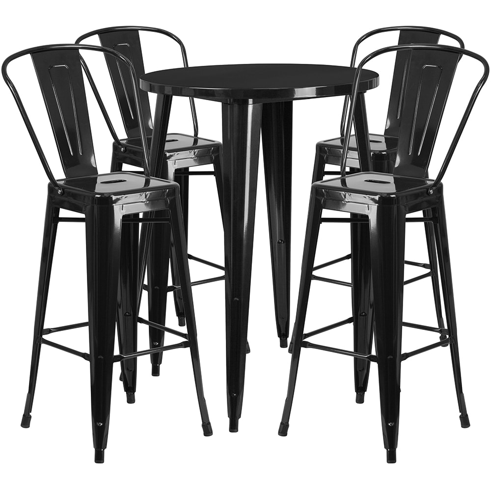 Flash Furniture CH-51090BH-4-30CAFE-BK-GG 30" Square Bar Height Table w/ (4) Bar Stool Set - Black Steel Top, Steel Base