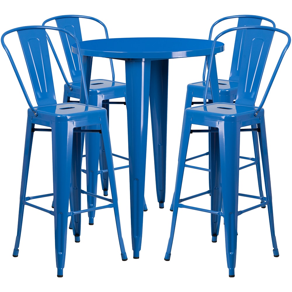 Flash Furniture CH-51090BH-4-30CAFE-BL-GG 30" Square Bar Height Table w/ (4) Bar Stool Set - Blue Steel Top, Steel Base