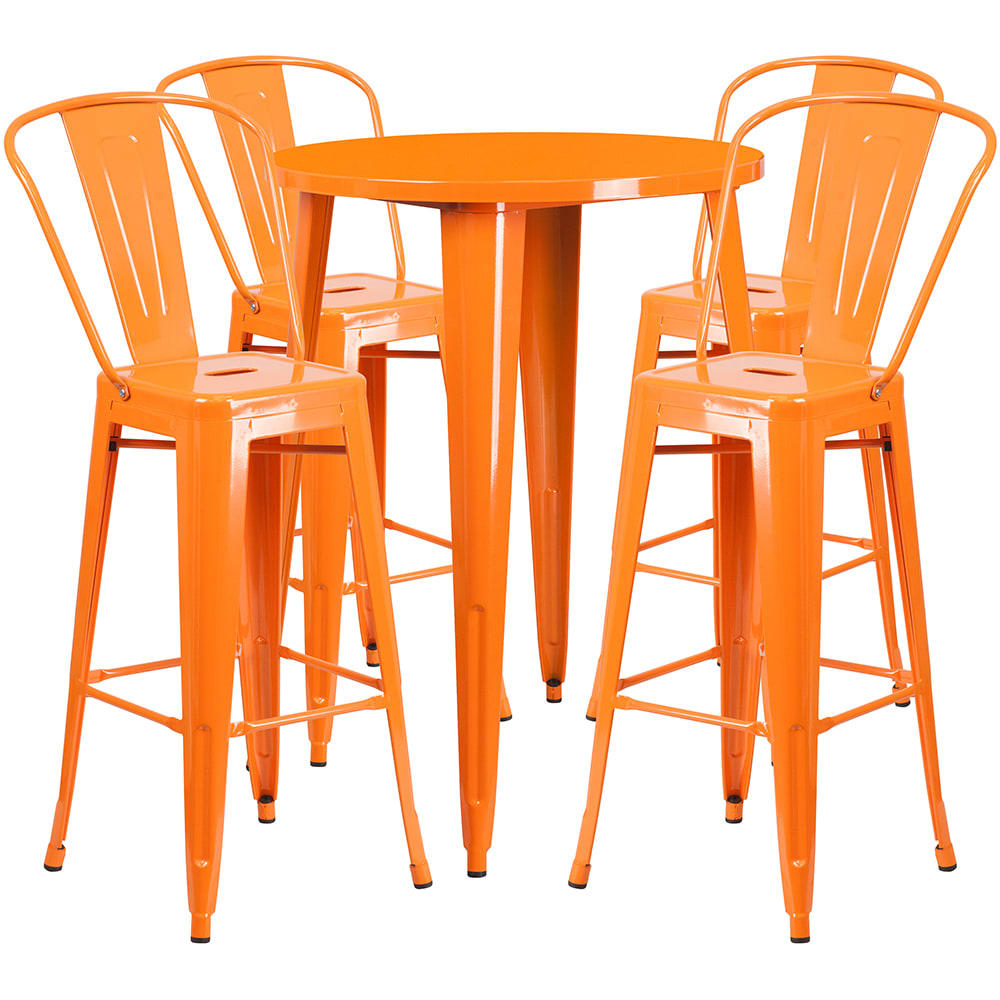 Flash Furniture CH-51090BH-4-30CAFE-OR-GG 30" Square Bar Height Table w/ (4) Bar Stool Set - Orange Steel Top, Steel Base