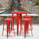 Flash Furniture CH-51090BH-4-30SQST-RED-GG 30" Square Bar Height Table w/ (4) Bar Stool Set - Red Steel Top, Steel Base thumbnail 4