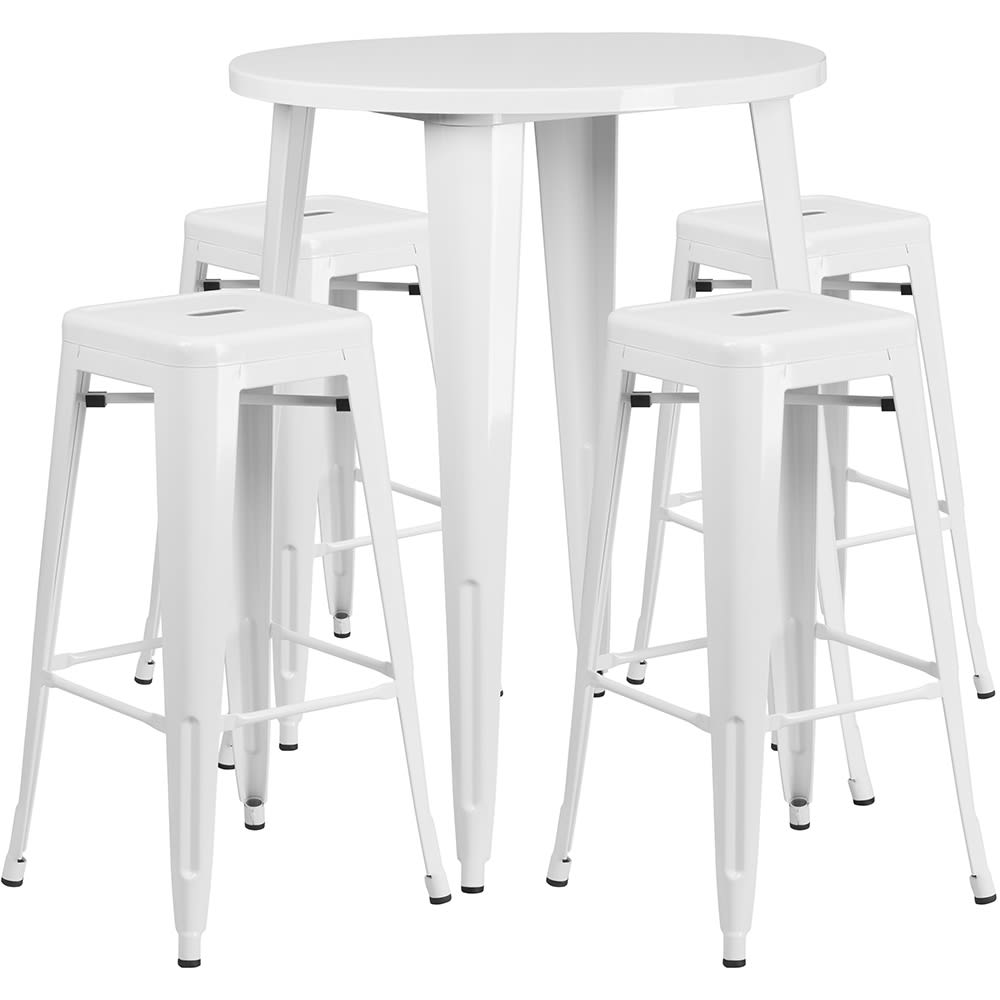 Flash Furniture CH-51090BH-4-30SQST-WH-GG 30" Square Bar Height Table w/ (4) Bar Stool Set - White Steel Top, Steel Base