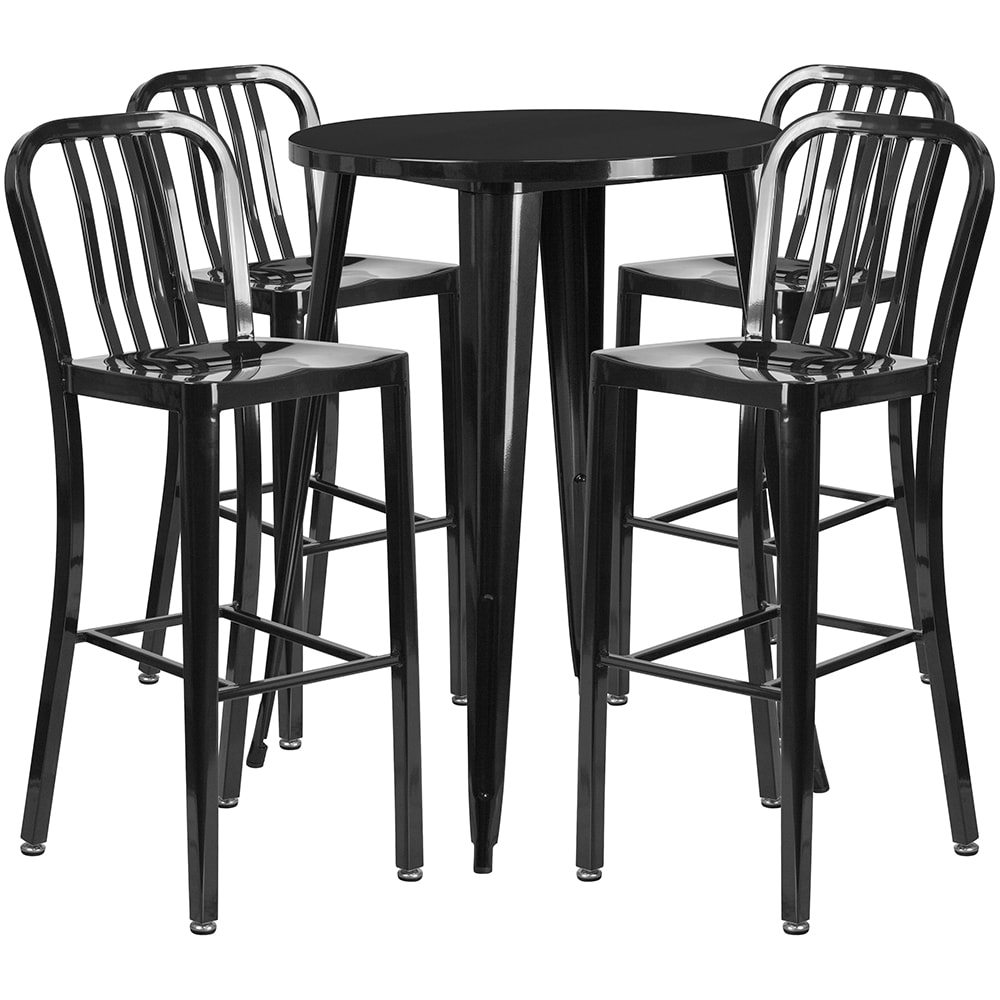 Flash Furniture CH-51090BH-4-30VRT-BK-GG 30" Square Bar Height Table w/ (4) Bar Stool Set - Black Steel Top, Steel Base