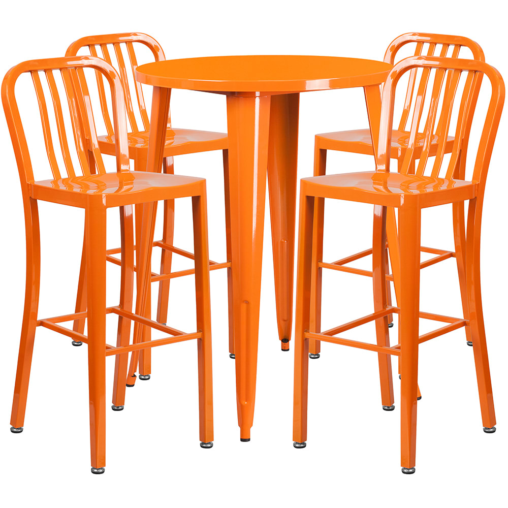 Flash Furniture CH-51090BH-4-30VRT-OR-GG 30" Square Bar Height Table w/ (4) Bar Stool Set - Orange Steel Top, Steel Base