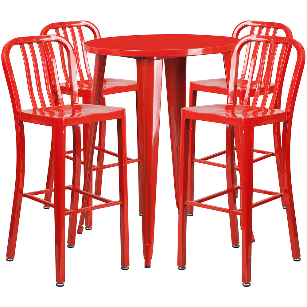 Flash Furniture CH-51090BH-4-30VRT-RED-GG 30" Square Bar Height Table w/ (4) Bar Stool Set - Red Steel Top, Steel Base