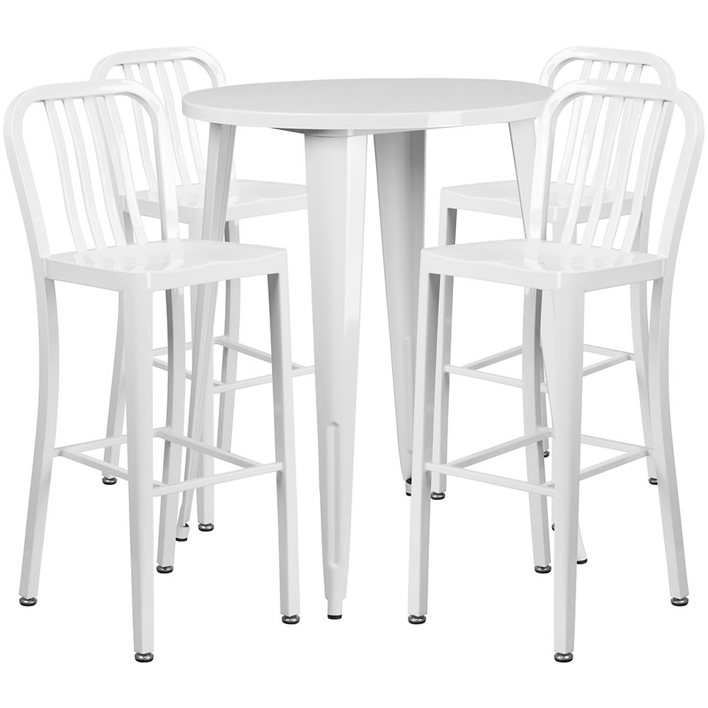 Flash Furniture CH-51090BH-4-30VRT-WH-GG 30" Square Bar Height Table w/ (4) Bar Stool Set - White Steel Top, Steel Base