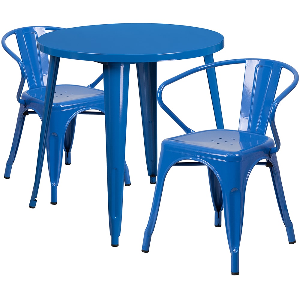 Flash Furniture CH-51090TH-2-18ARM-BL-GG 30" Round Table & (2) Arm Chair Set - Metal, Blue