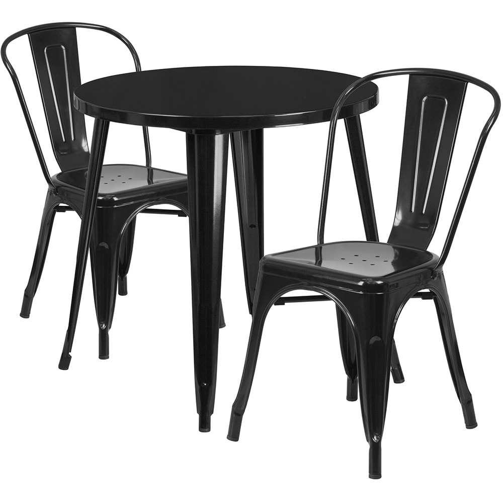 Flash Furniture CH-51090TH-2-18CAFE-BK-GG 30" Round Table & (2) Café Chair Set - Metal, Black