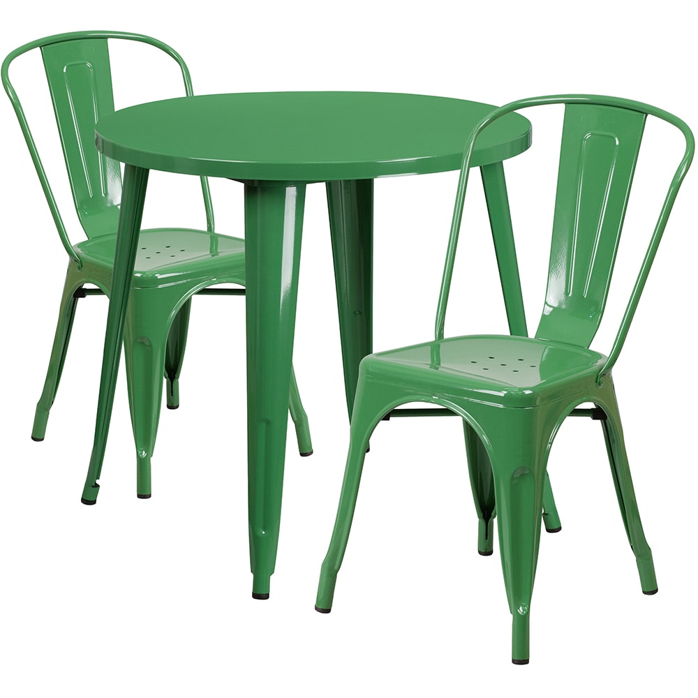 Flash Furniture CH-51090TH-2-18CAFE-GN-GG 30" Round Table & (2) Café Chair Set - Metal, Green