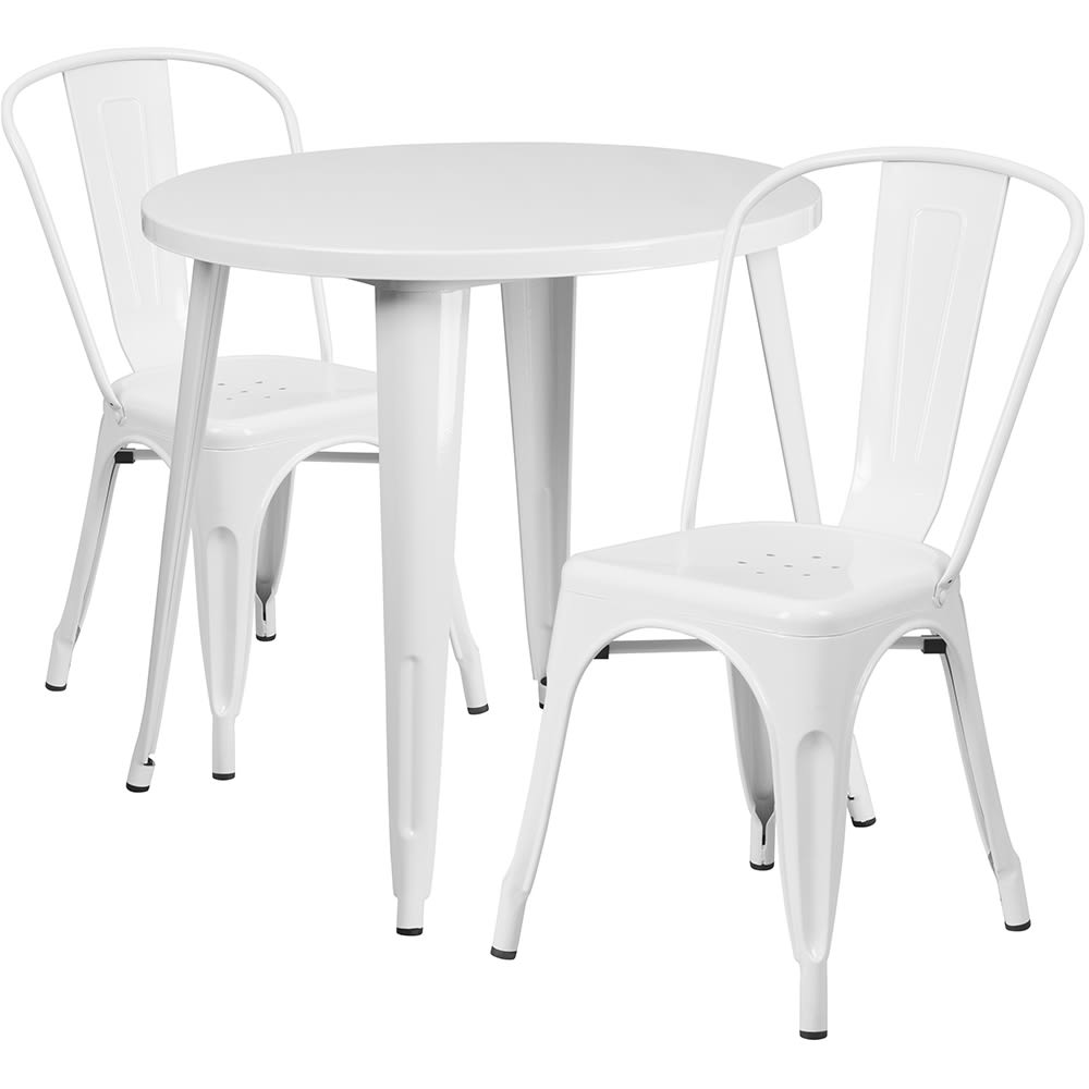 Flash Furniture CH-51090TH-2-18CAFE-WH-GG 30" Round Table & (2) Café Chair Set - Metal, White