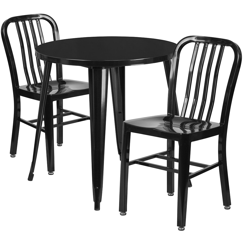 Flash Furniture CH-51090TH-2-18VRT-BK-GG 30" Round Table & (2) Chair Set - Metal, Black