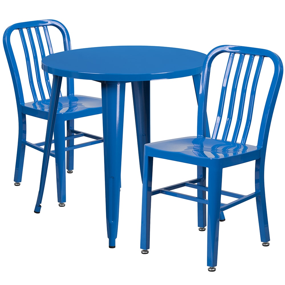 Flash Furniture CH-51090TH-2-18VRT-BL-GG 30" Round Table & (2) Chair Set - Metal, Blue