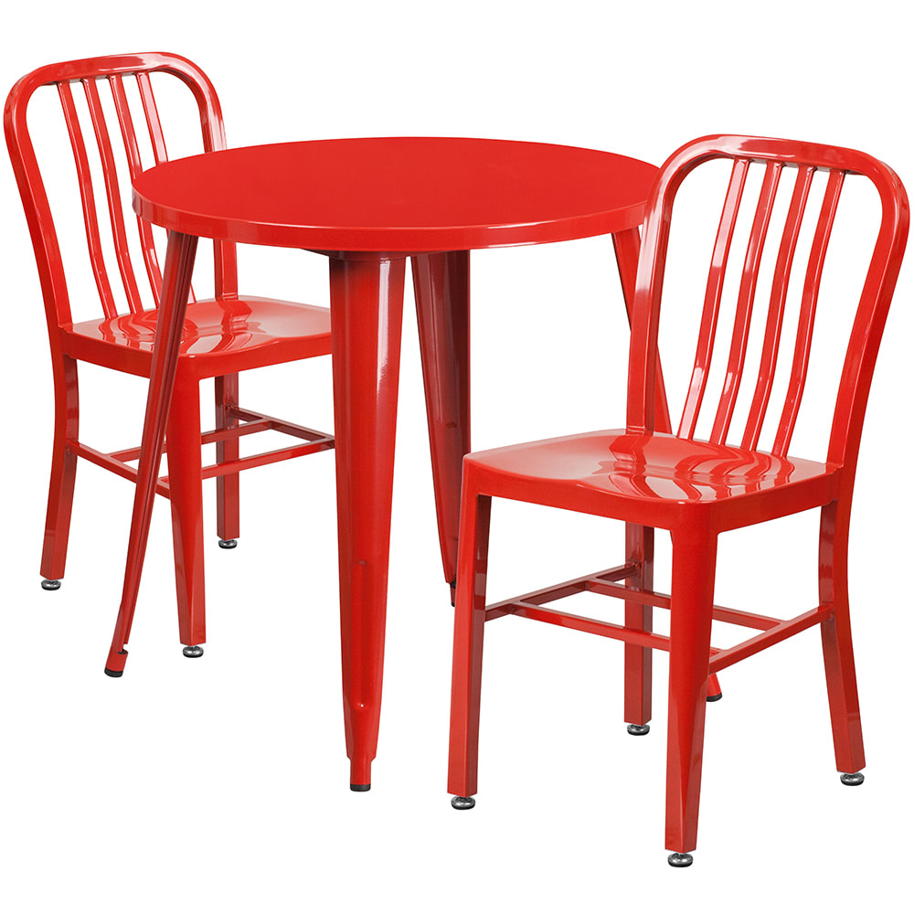 Flash Furniture CH-51090TH-2-18VRT-RED-GG 30" Round Table & (2) Chair Set - Metal, Red