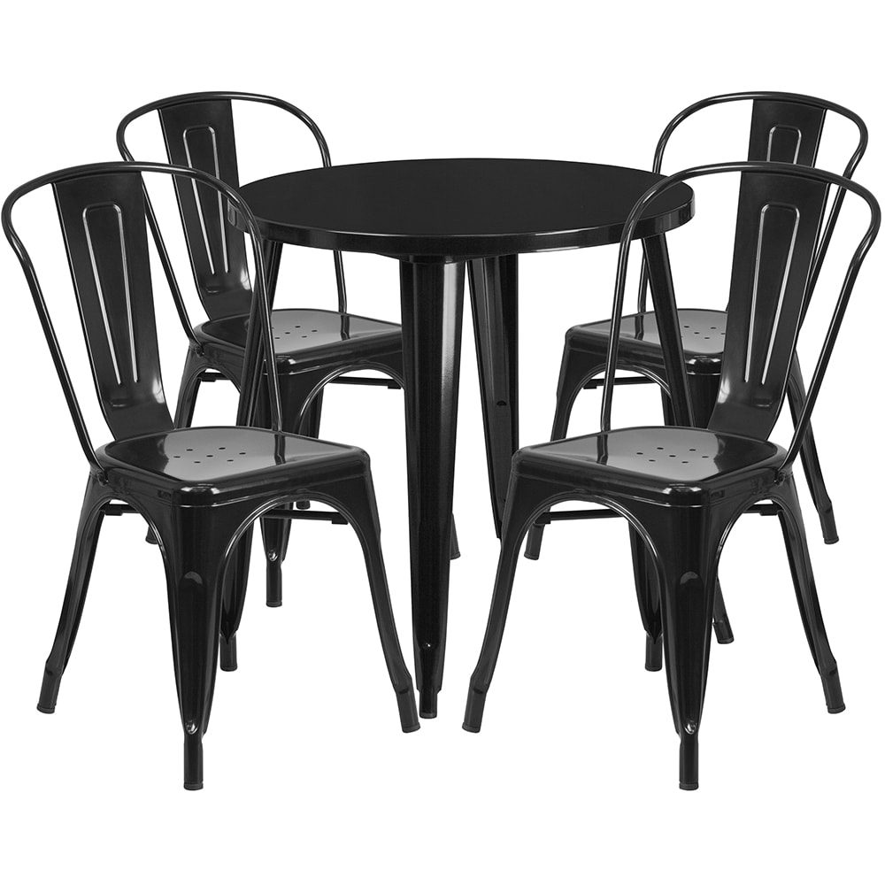 Flash Furniture CH-51090TH-4-18CAFE-BK-GG 30" Round Table & (4) Café Chair Set - Metal, Black