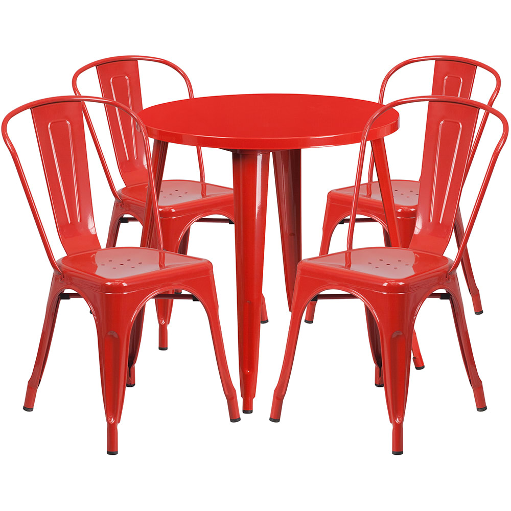 Flash Furniture CH-51090TH-4-18CAFE-RED-GG 30" Round Table & (4) Café Chair Set - Metal, Red